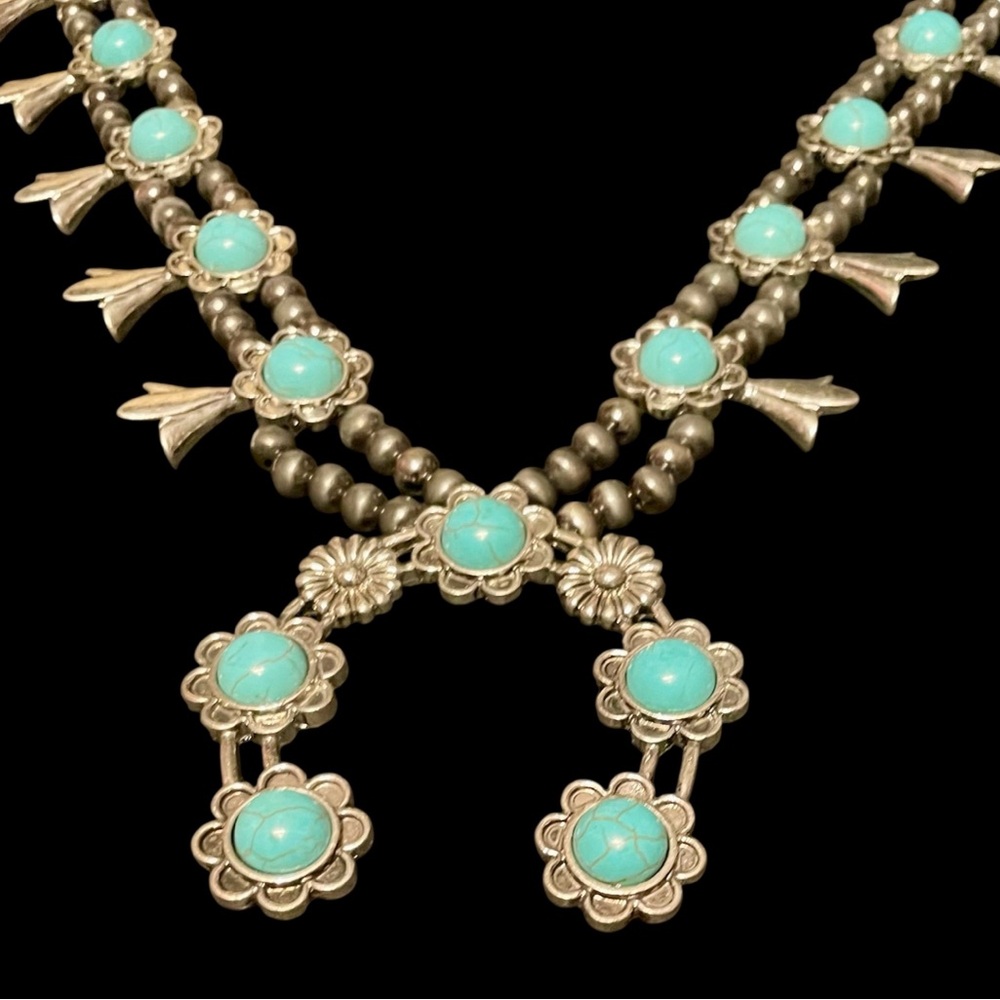 Squash Blossom Necklace Turquoise/Silver - Picture 7 of 11